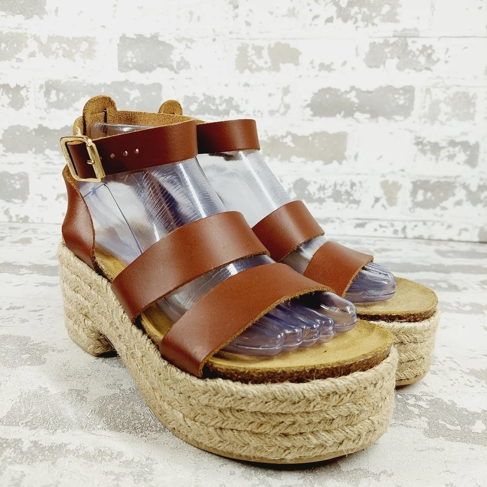 New Steve Madden Womens Kelton Leather Ankle Strap Platform Sandals i545